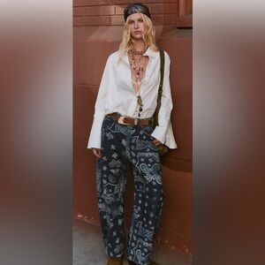 Free people NWOT Navy Bandana Print Wide Leg Jeans
